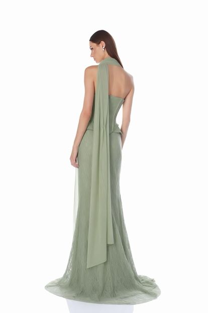 Mint Strapless Corset Lace Evening Dress